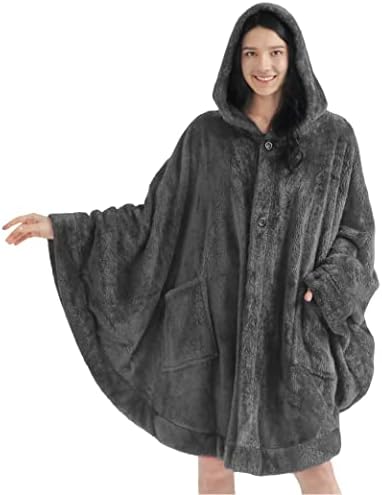 PAVILIA Dark Gray Hooded Blanket Poncho for Women