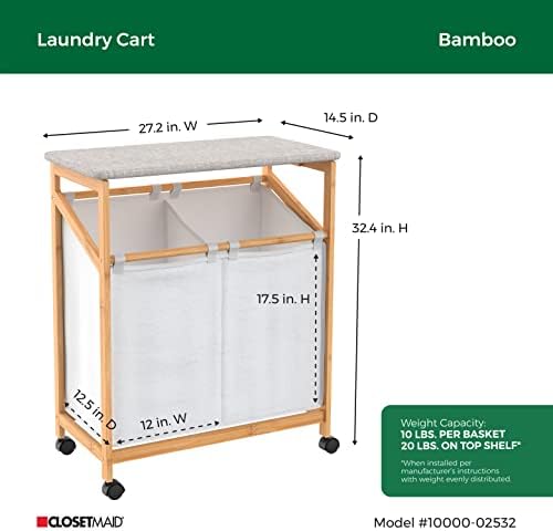 ClosetMaid Bamboo Laundry Hamper Cart with Ironing Board