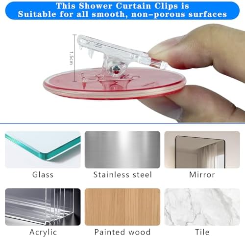 4 Pack Clear Shower Curtain Clips with Self Adhesive Windproof Splash Guard