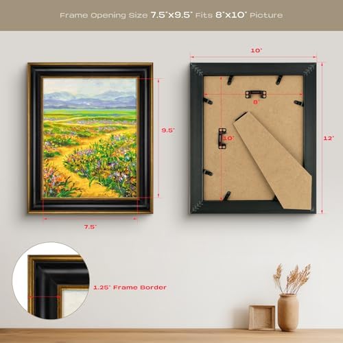 Golden State Art 8x10 Black Picture Frame With Gold Trim