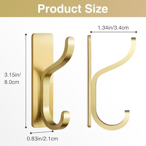 Self Adhesive Wall Hooks 4 Pack Gold Metal