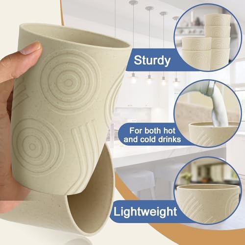 BUSOKIP Wheat Straw Cups 6 Pack 16 Oz Reusable