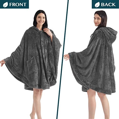 PAVILIA Dark Gray Hooded Blanket Poncho for Women