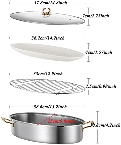 SVRITE Stainless Steel Fish Steamer Oval Pasta Pot Braiser