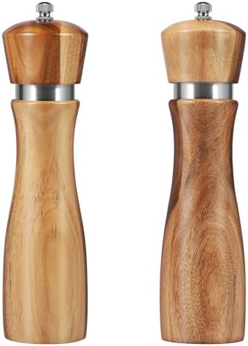 2Pcs Wood Salt and Pepper Grinder Set with Adjustable Coarseness