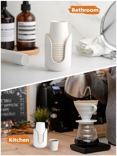 Elegant Striped Ceramic Cup Dispenser for Vanity Countertop