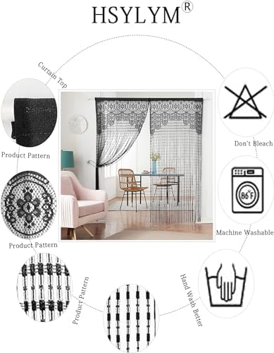 HSYLYM Macrame Curtain Black 35x79in
