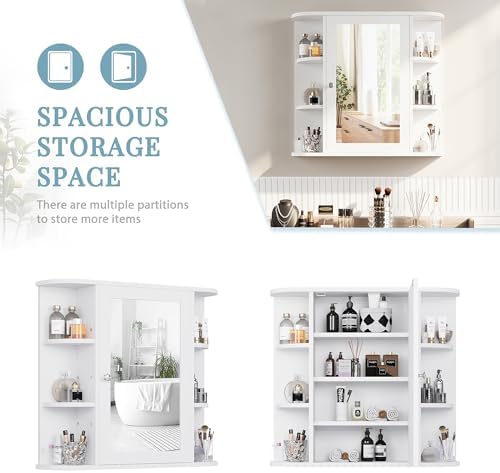Shintenchi White Bathroom Wall Cabinet with Mirror