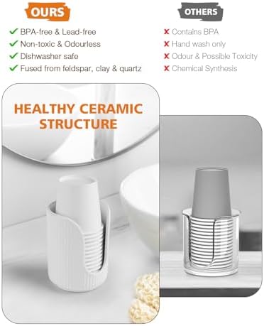 Elegant Striped Ceramic Cup Dispenser for Vanity Countertop