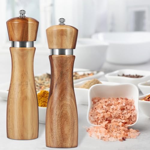 2Pcs Wood Salt and Pepper Grinder Set with Adjustable Coarseness