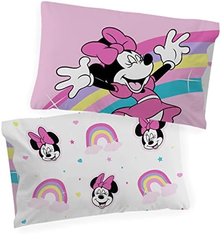 Jay Franco Disney Minnie Mouse Rainbow Stripe Single Reversible Pillowcase