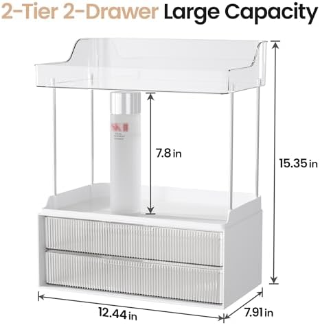 Delamu 2-Tier Makeup Organizer With 2 Drawers Clear