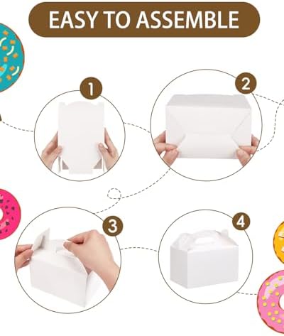 Moretoes 48 Pack White Treat Boxes with Handles for Parties