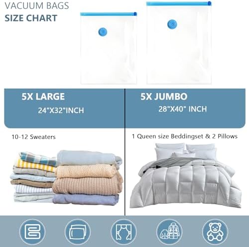 HOTBAG 10 Pack Vacuum Storage Bags for Clothes and Bedding