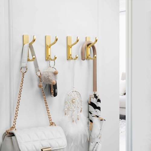 Self Adhesive Wall Hooks 4 Pack Gold Metal