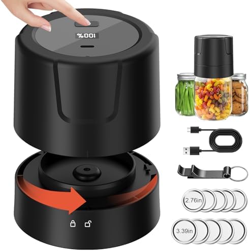 Electric Mason Jar Vacuum Sealer with 5 Regular 5 Wide Mouth Lids