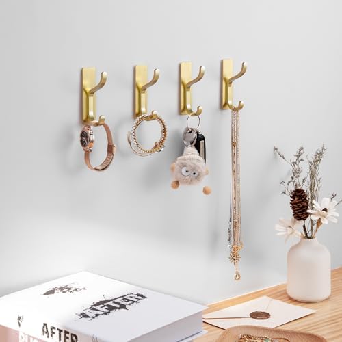 Self Adhesive Wall Hooks 4 Pack Gold Metal