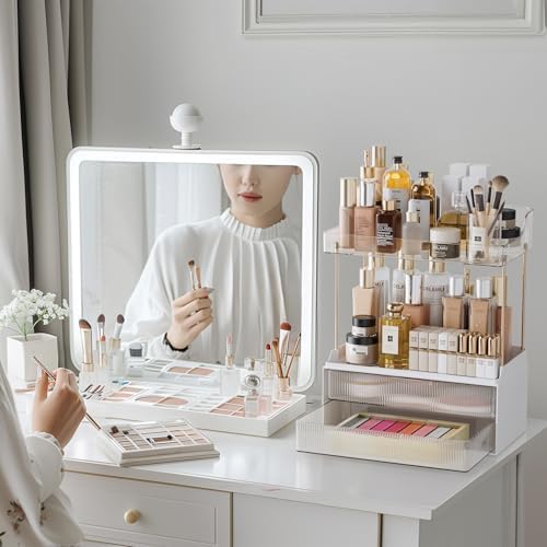 Delamu 2-Tier Makeup Organizer With 2 Drawers Clear