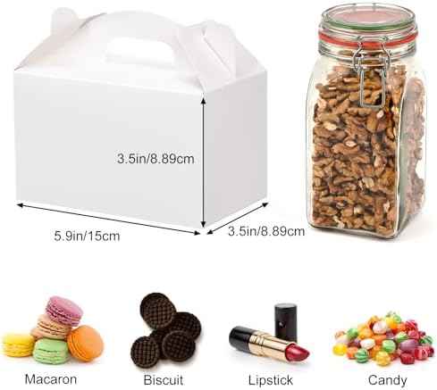 Moretoes 48 Pack White Treat Boxes with Handles for Parties