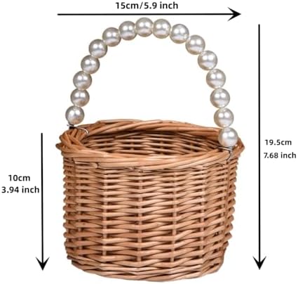 Wicker Rattan Flower Girl Basket with Pearl Handle