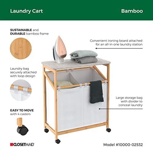 ClosetMaid Bamboo Laundry Hamper Cart with Ironing Board