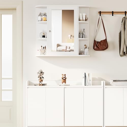 Shintenchi White Bathroom Wall Cabinet with Mirror
