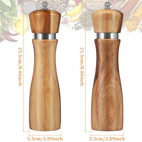 2Pcs Wood Salt and Pepper Grinder Set with Adjustable Coarseness