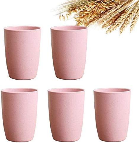 5-Pack Wheat Straw Reusable Tumblers 12 OZ Pink