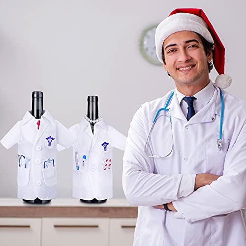 Geiserailie 4 Pcs White Coat Wine Cover Bag with Necklace Tie Shape