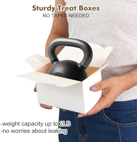 Moretoes 48 Pack White Treat Boxes with Handles for Parties