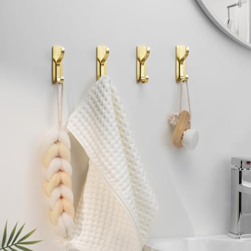 Self Adhesive Wall Hooks 4 Pack Gold Metal