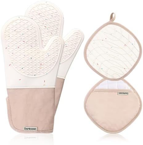Dorkuova Heat Resistant Oven Mitts 500F Non-Slip Washable