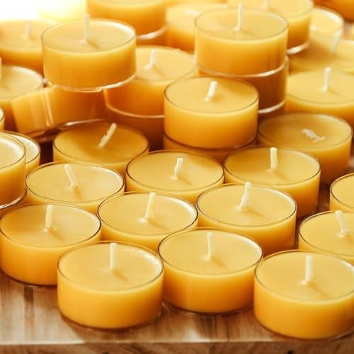 Natural Yellow Beeswax Tea Light Candles 12pcs Organic Scented Clean Burning