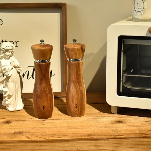 Acacia Wood Salt and Pepper Mill Set with Adjustable Spindles