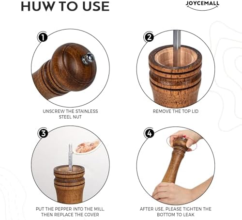 10 Inch Wood Salt and Pepper Grinder Set with 6 Pieces