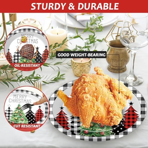 CHUNNIN 50Pcs Christmas Tree Plaid Paper Plates