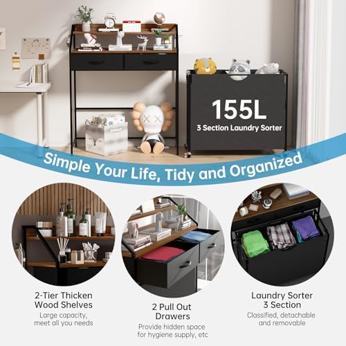 2 Tier Laundry Sorter with 3 Sections and Wheels
