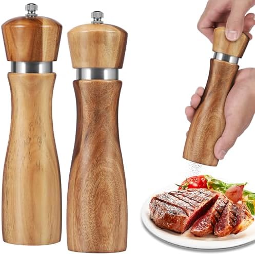 2Pcs Wood Salt and Pepper Grinder Set with Adjustable Coarseness
