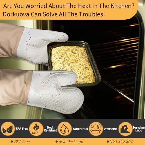 Dorkuova Heat Resistant Oven Mitts 500F Non-Slip Washable