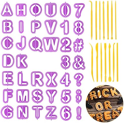 CSPRING 54PCS Plastic Alphabet Number Symbol Cookie Cutters and Mini Fondant Tools
