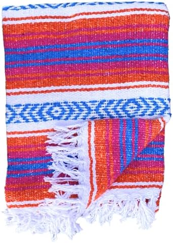 Del Mex Classic Mexican Blanket 70x50 Orange Pink Blue
