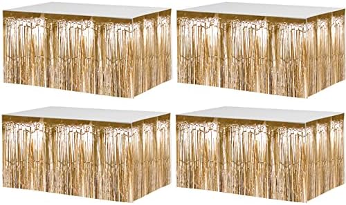 Clayghsen 4 Pack 29x108 Inch Metallic Foil Table Skirts