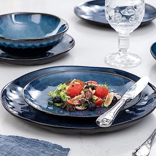 Elama Samara 12 Piece Stoneware Dinnerware Set Blue