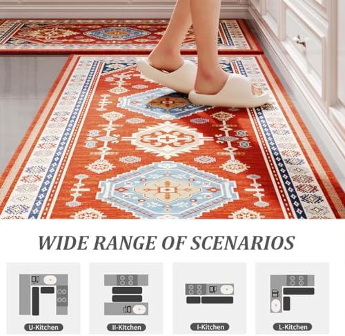 Soft Anti Fatigue Kitchen Rug with Distressed Floral Design