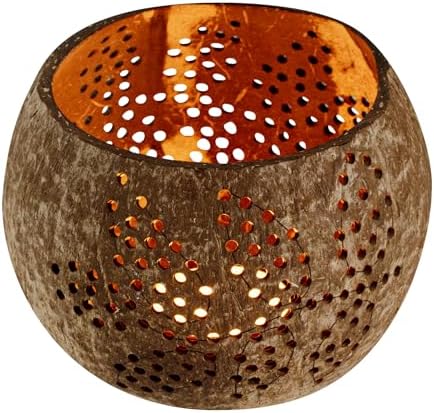 Restaurantware Coco Casa Coconut Shell Candle Holders Leaf Pattern Reusable 4x33 Inch