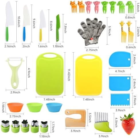 Kids Kitchen Safe Knife Set with Cutting Board and Gloves