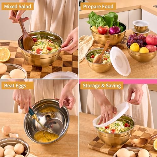Gold Mixing Bowls With Airtight Lids 7 Piece Set