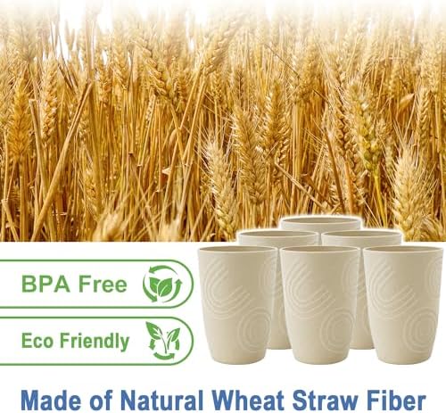 BUSOKIP Wheat Straw Cups 6 Pack 16 Oz Reusable