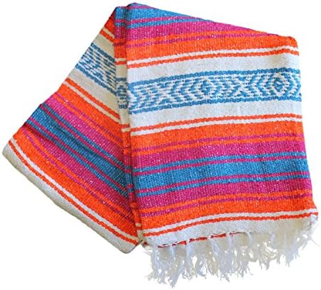 Del Mex Classic Mexican Blanket 70x50 Orange Pink Blue