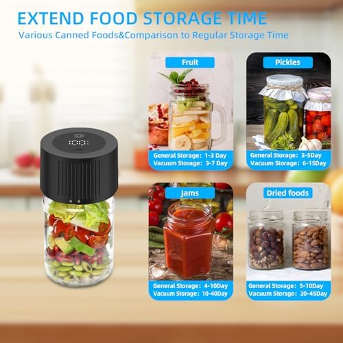 Electric Mason Jar Vacuum Sealer Kit 2000mAh Rechargeable 350 Seals Per Charge